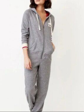 Roots Canada Grey Salt & Pepper Hooded Onesie Jumpsuit Loungewear Pajamas Sz S